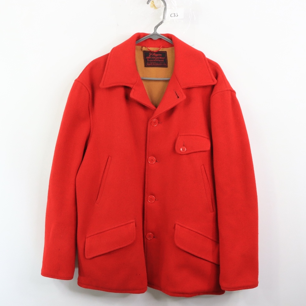 50s JC Higgins Mens Large Wool Hunting Jacket Red